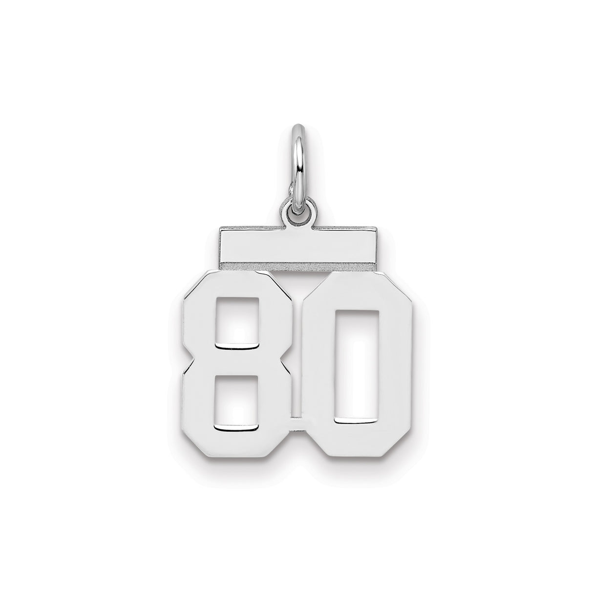 Small Polished Number 80 Charm Pendant in Real 925 Sterling Silver