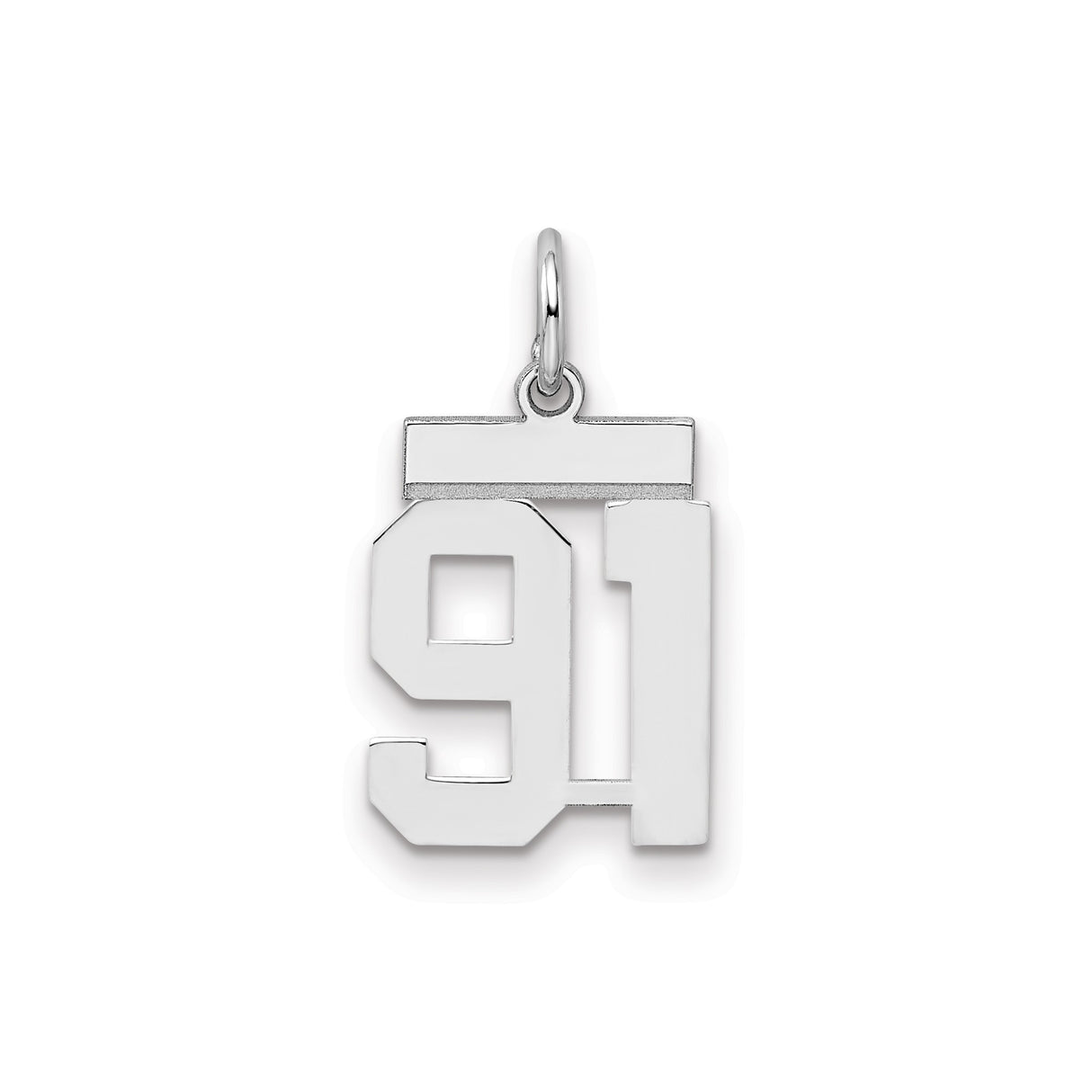 Small Polished Number 91 Charm Pendant in Real 925 Sterling Silver