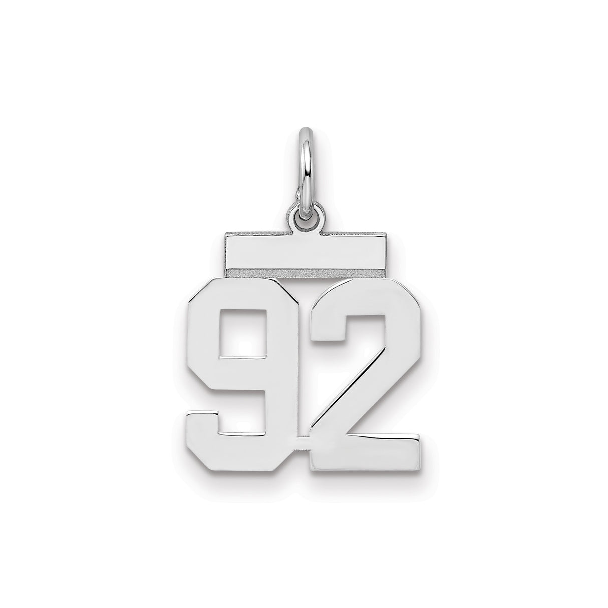Small Polished Number 92 Charm Pendant in Real 925 Sterling Silver