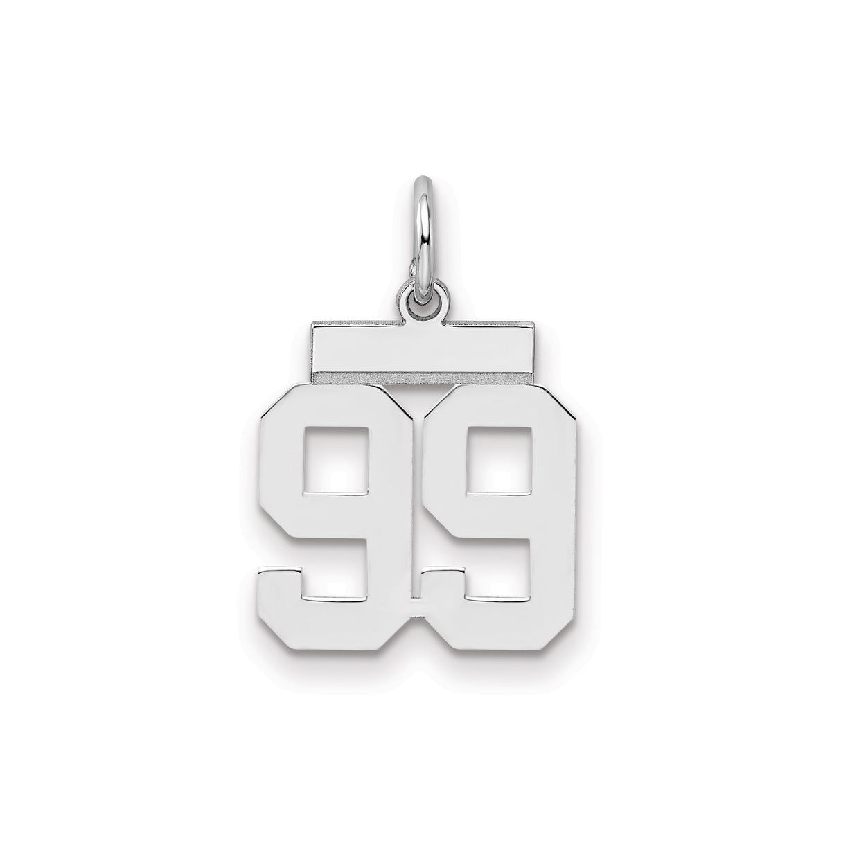 Sterling Silver Number 99 Pendant Charm, Bold Block Font, Sports Fan Jewelry