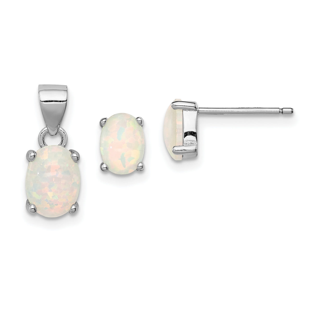 Opal and Earrings Set Charm Pendant in Real 925 Sterling Silver