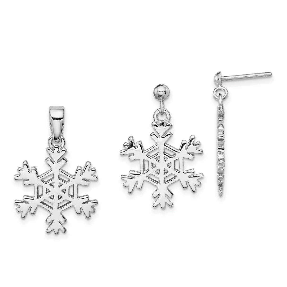 Sterling Silver Snowflake Ball Dangle Earrings Pendant Set