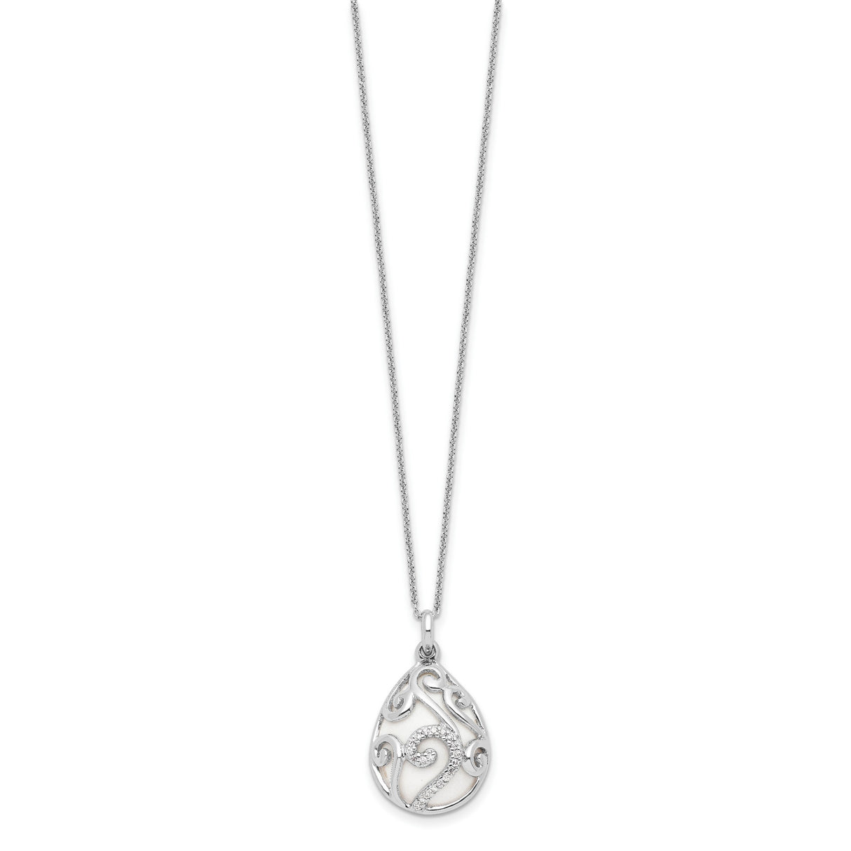 White Agate CZ Dew of Heaven 18in Necklace Charm Pendant in Real 925 Sterling Silver