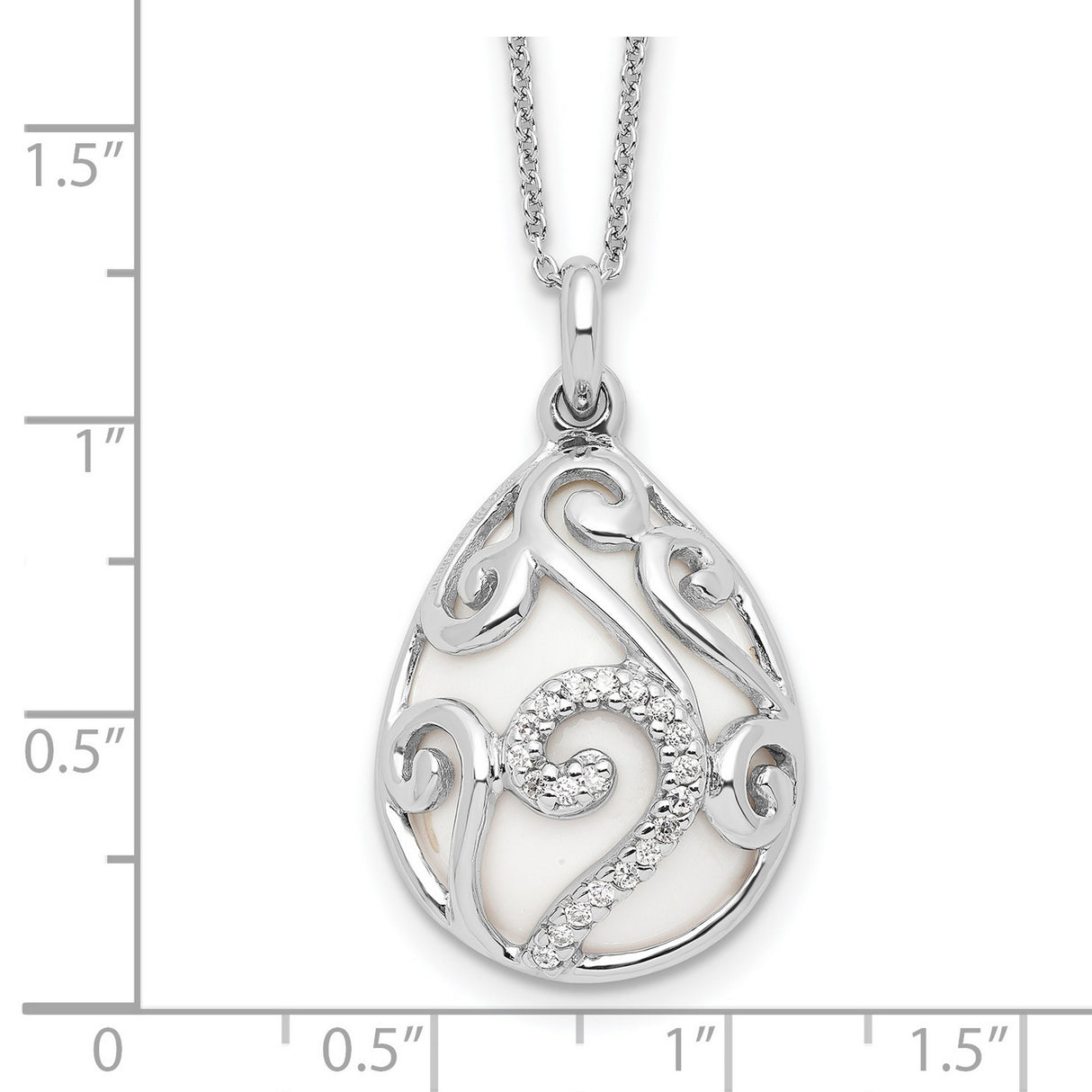 White Agate CZ Dew of Heaven 18in Necklace Charm Pendant in Real 925 Sterling Silver