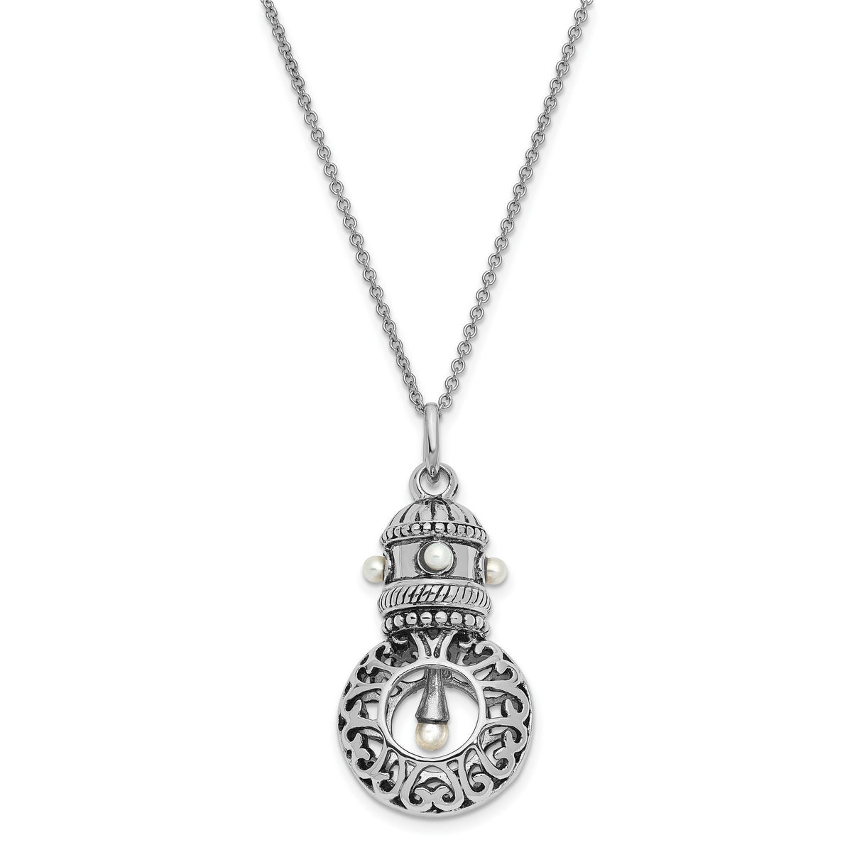 Antiqued FW Cultured Pearls of Wisdom 18in Necklace Charm Pendant in Real 925 Sterling Silver