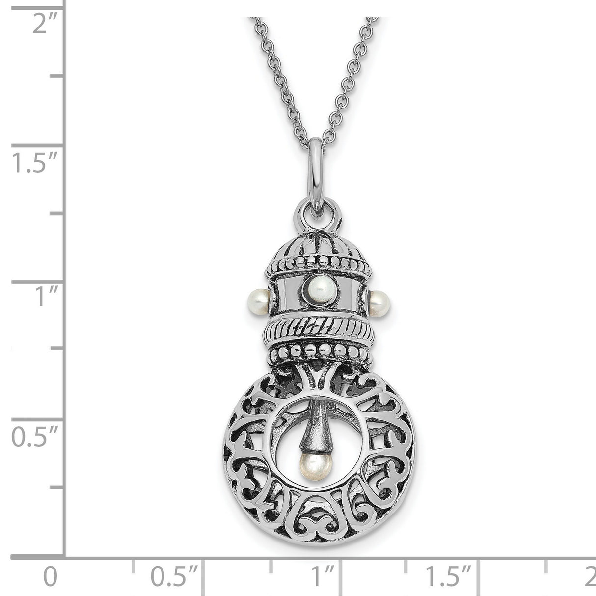 Antiqued FW Cultured Pearls of Wisdom 18in Necklace Charm Pendant in Real 925 Sterling Silver