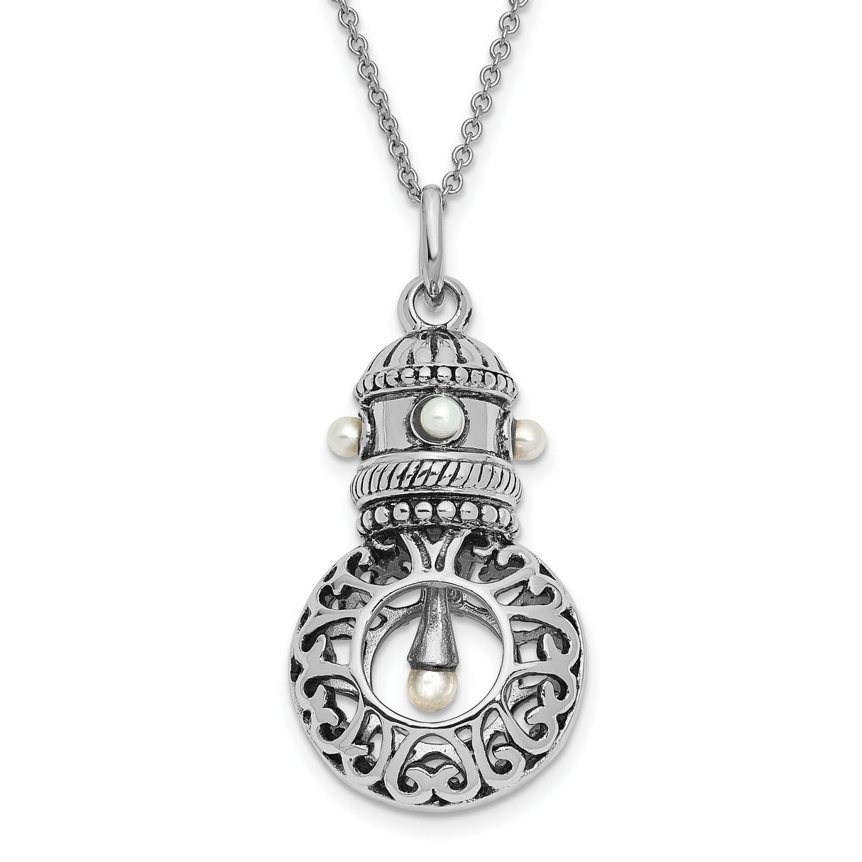 Antiqued FW Cultured Pearls of Wisdom 18in Necklace Charm Pendant in Real 925 Sterling Silver