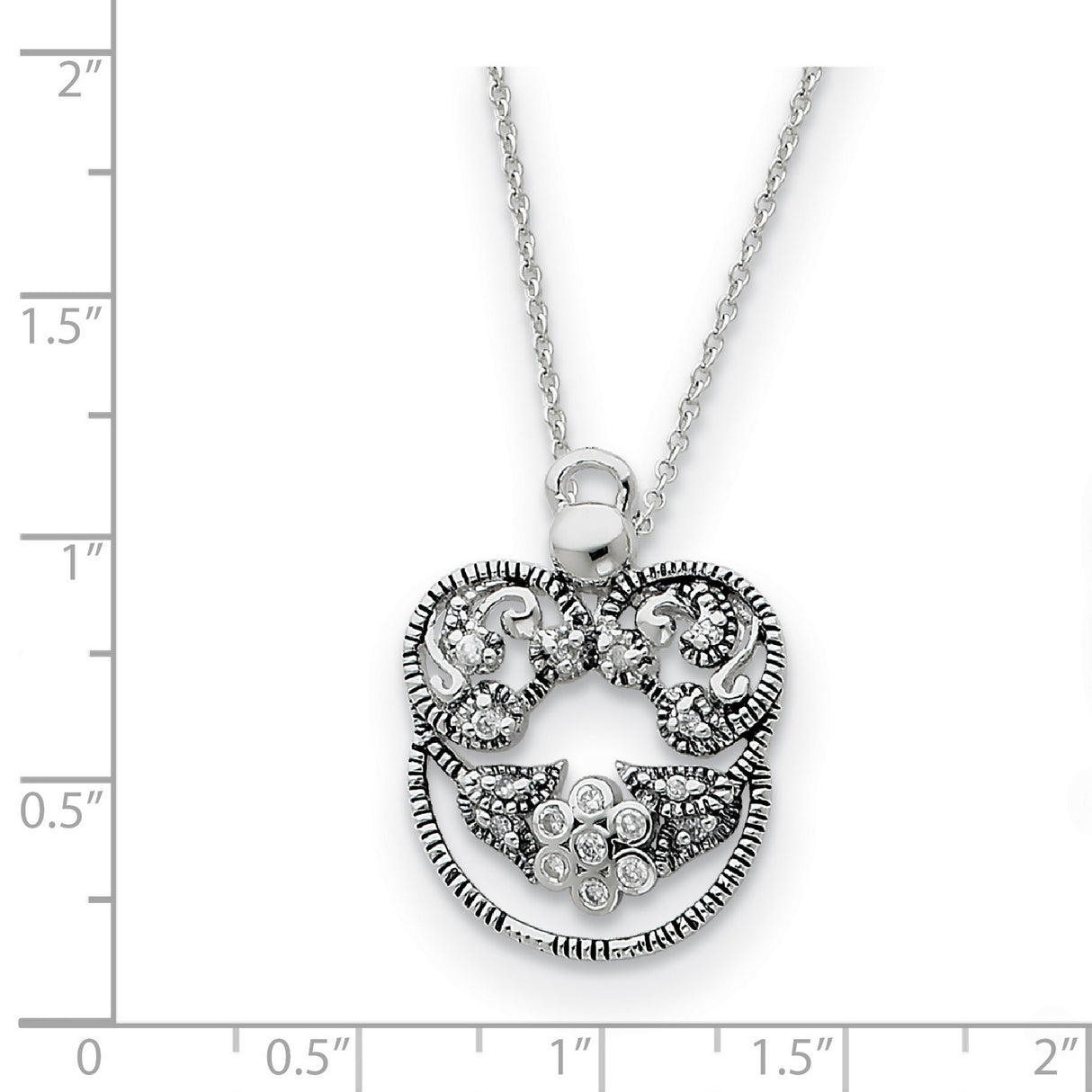 CZ Antiqued Angel of Grace 18in Necklace Charm Pendant in Real 925 Sterling Silver