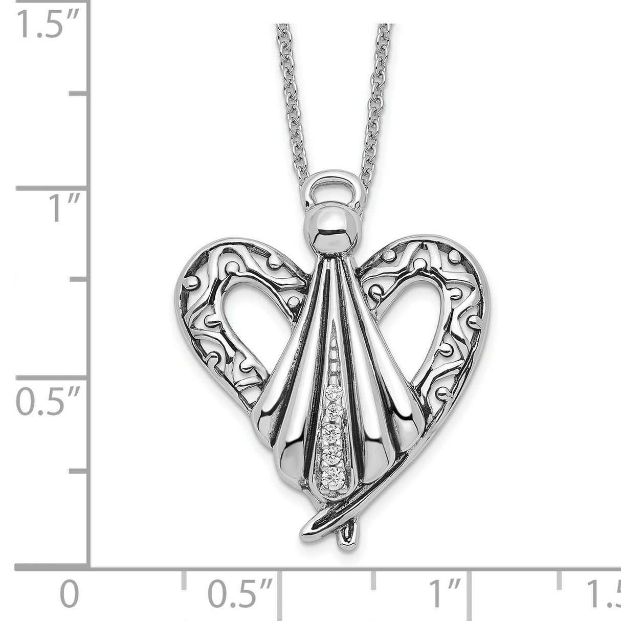CZ Antiqued Angel of Friendship 18in Necklace Charm Pendant in Real 925 Sterling Silver