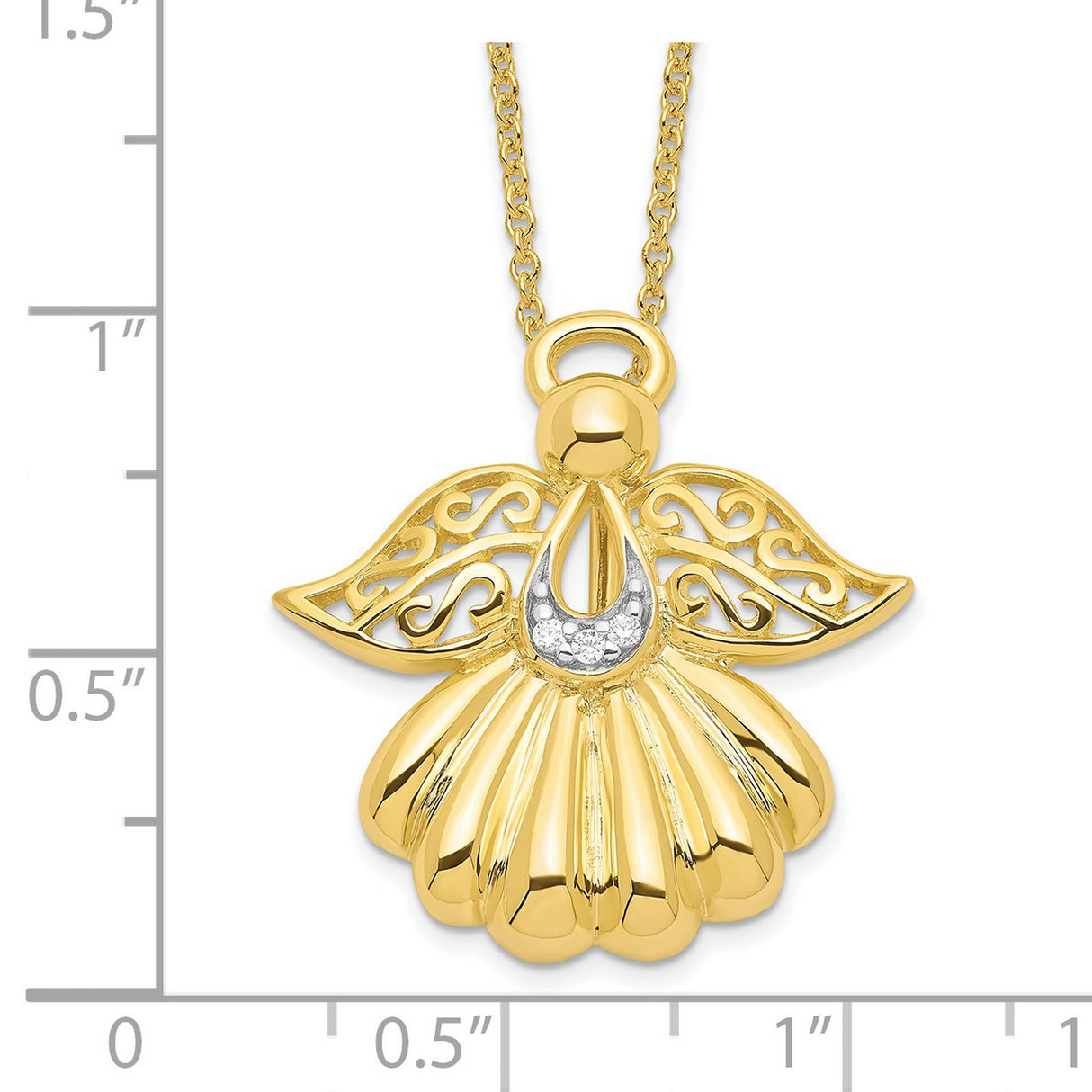 CZ Angel of Remembrance 18in Necklace Charm Pendant in Real 925 Sterling Silver
