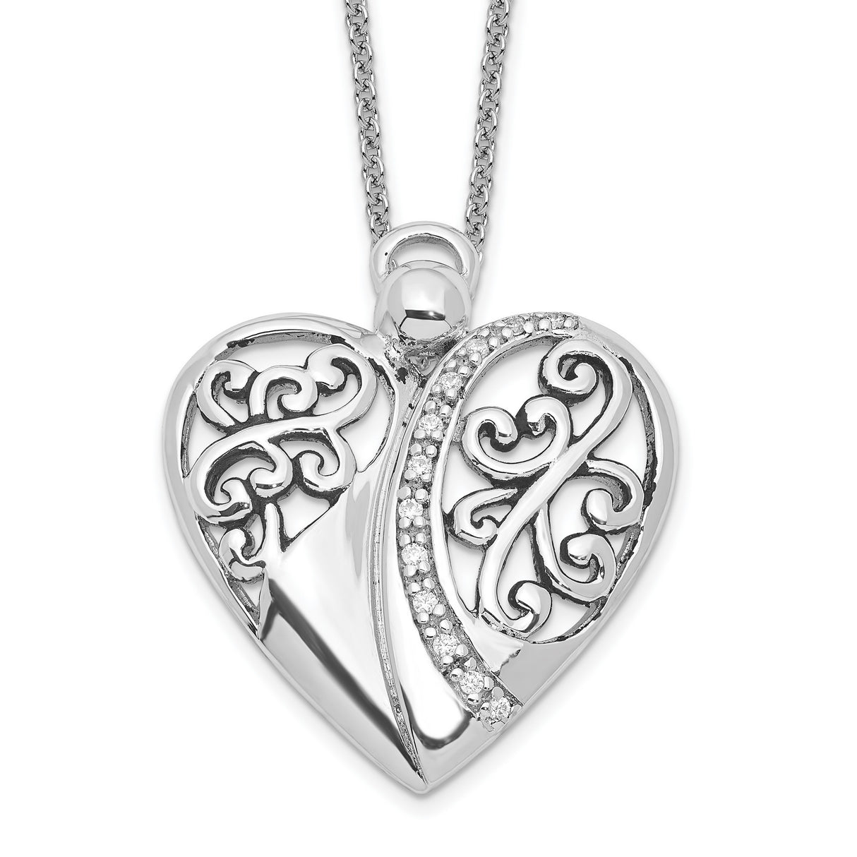 CZ Antiqued 18in Angel of Love Necklace Charm Pendant in Real 925 Sterling Silver
