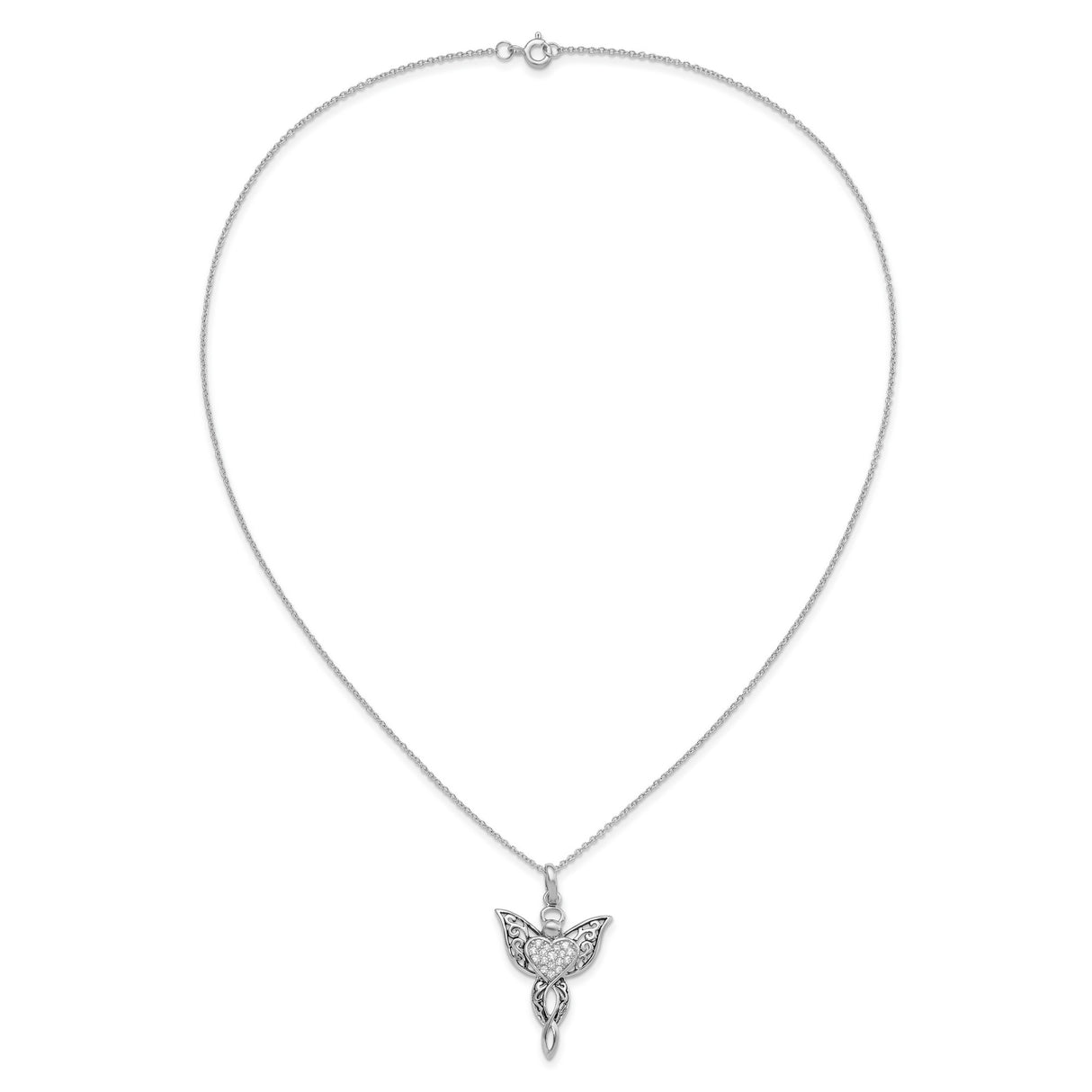 CZ Antiqued Angel of Blessing 18in Necklace Charm Pendant in Real 925 Sterling Silver