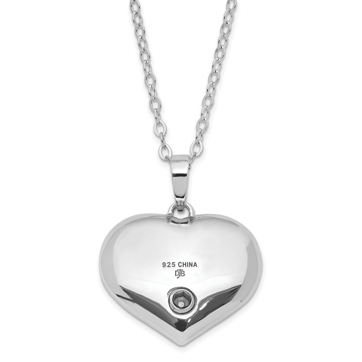 Antiqued CZ Heart Remembrance Ash Holder 18 Inch Necklace Charm Pendant in Real 925 Sterling Silver