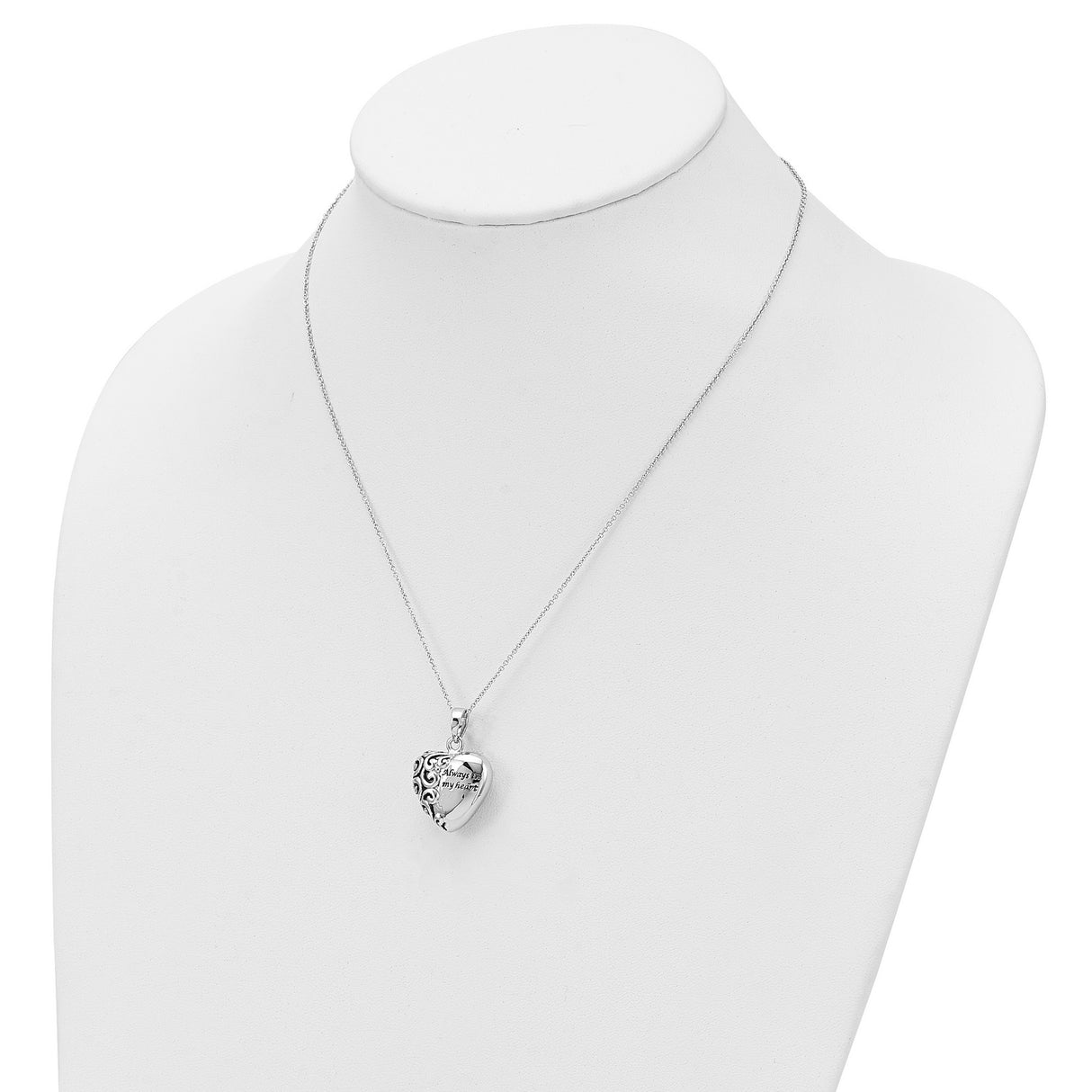 Antiqued Heart Remembrance Ash Holder 18 Inch Necklace Charm Pendant in Real 925 Sterling Silver