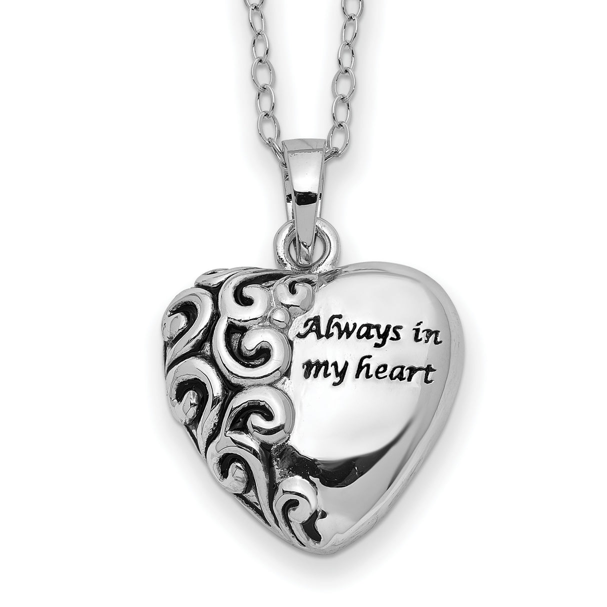 Antiqued Heart Remembrance Ash Holder 18 Inch Necklace Charm Pendant in Real 925 Sterling Silver