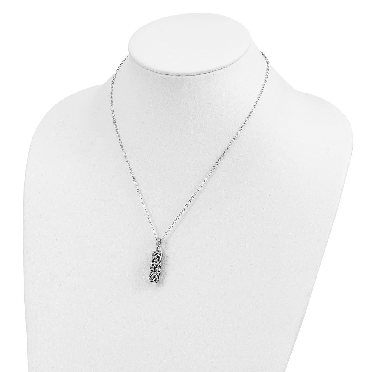 Antiqued Cylinder Remembrance Ash Holder 18 Inch Necklace Charm Pendant in Real 925 Sterling Silver