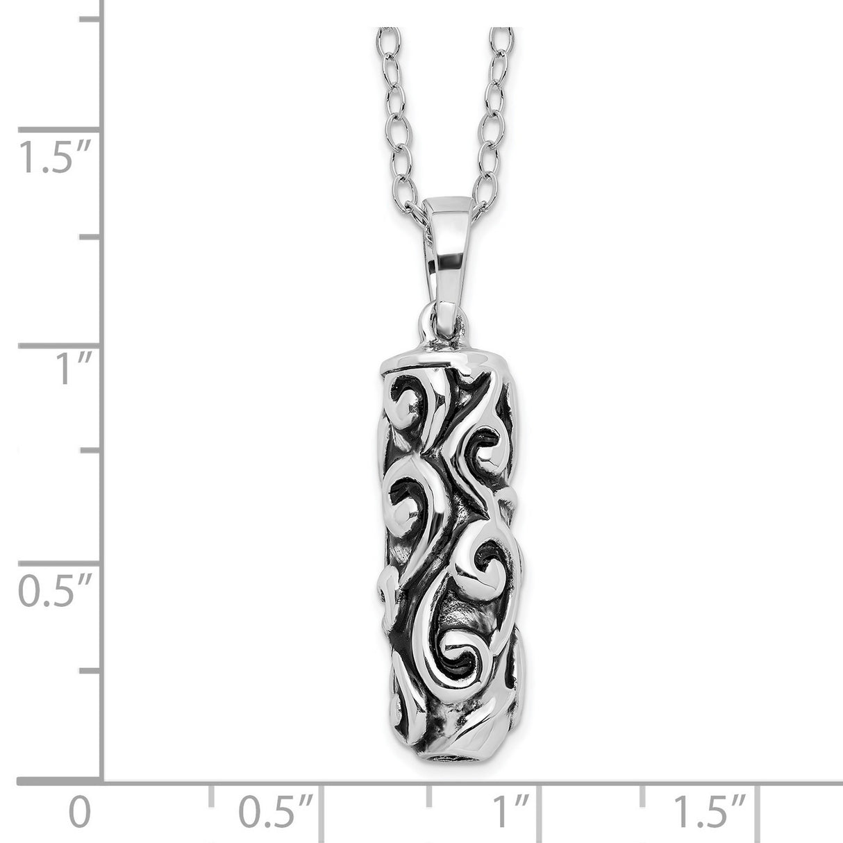 Antiqued Cylinder Remembrance Ash Holder 18 Inch Necklace Charm Pendant in Real 925 Sterling Silver