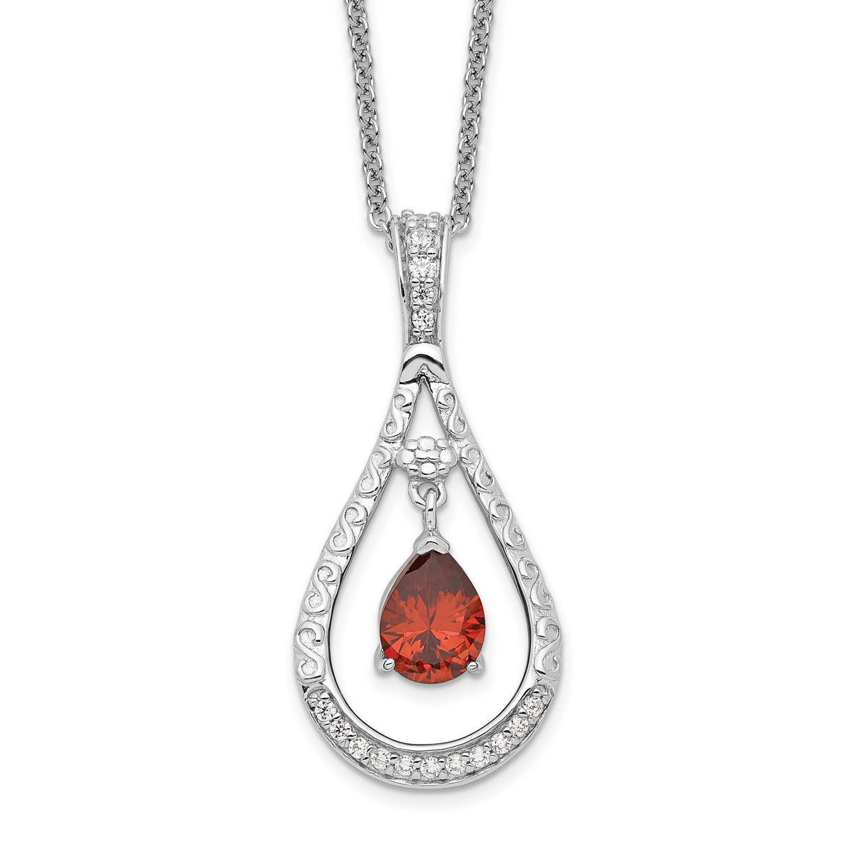 Jan. CZ Stone Never Forget Tear 18in Birthstone Necklace Charm Pendant in Real 925 Sterling Silver