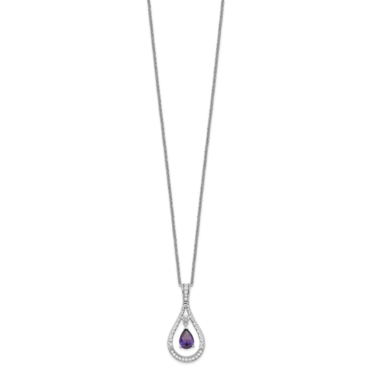 Feb. CZ Stone Never Forget Tear 18 Inch Birthstone Necklace Charm Pendant in Real 925 Sterling Silver