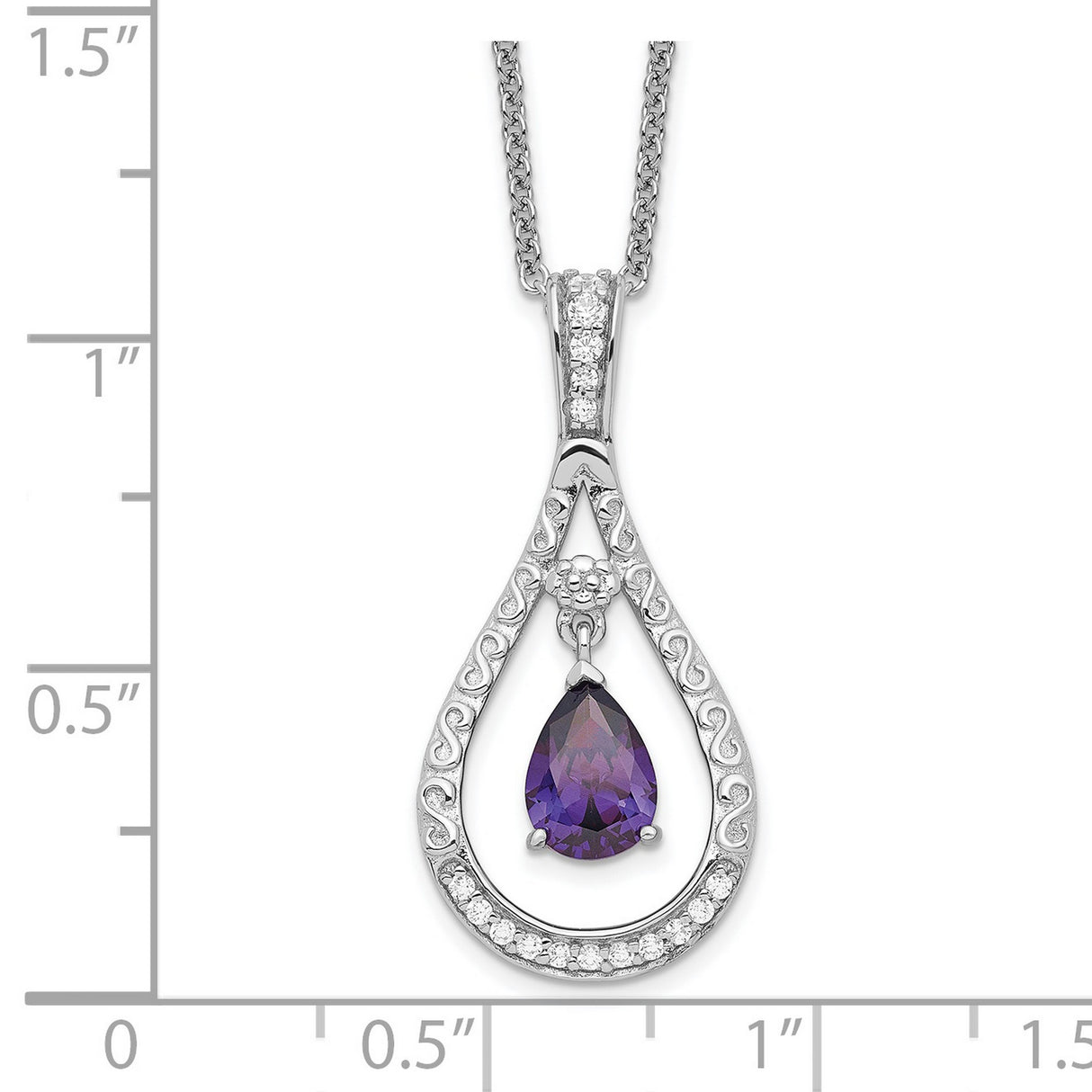 Feb. CZ Stone Never Forget Tear 18 Inch Birthstone Necklace Charm Pendant in Real 925 Sterling Silver