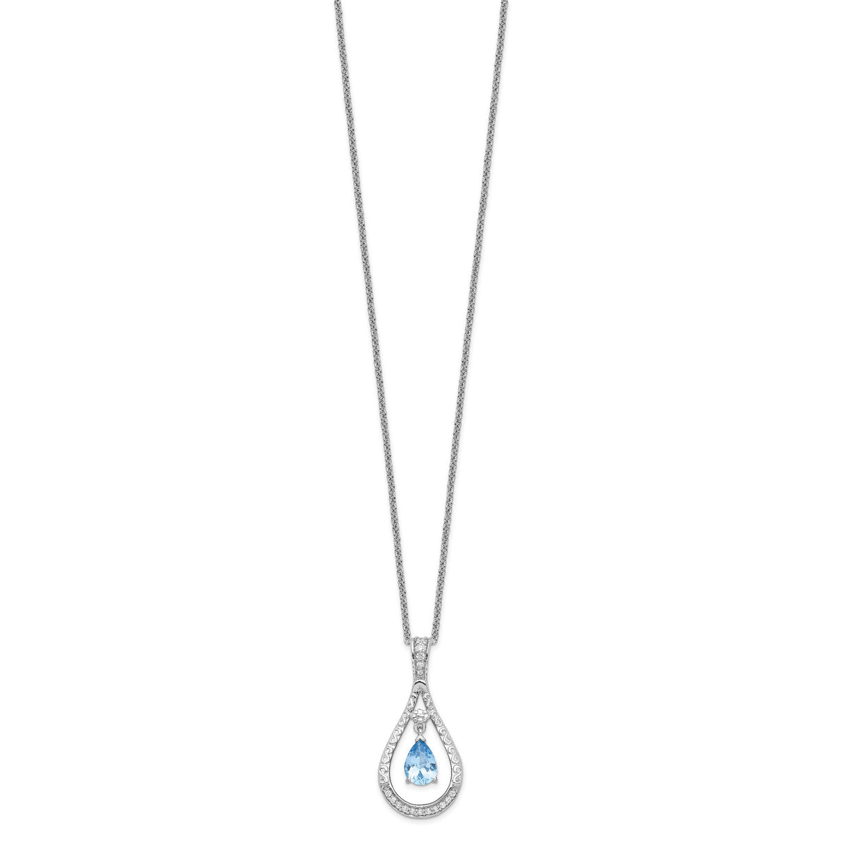 Mar. CZ Stone Never Forget Tear 18in Birthstone Necklace Charm Pendant in Real 925 Sterling Silver