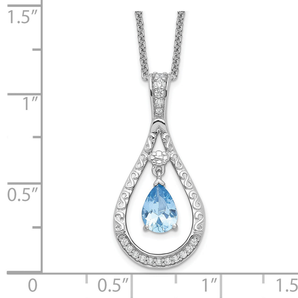 Mar. CZ Stone Never Forget Tear 18in Birthstone Necklace Charm Pendant in Real 925 Sterling Silver