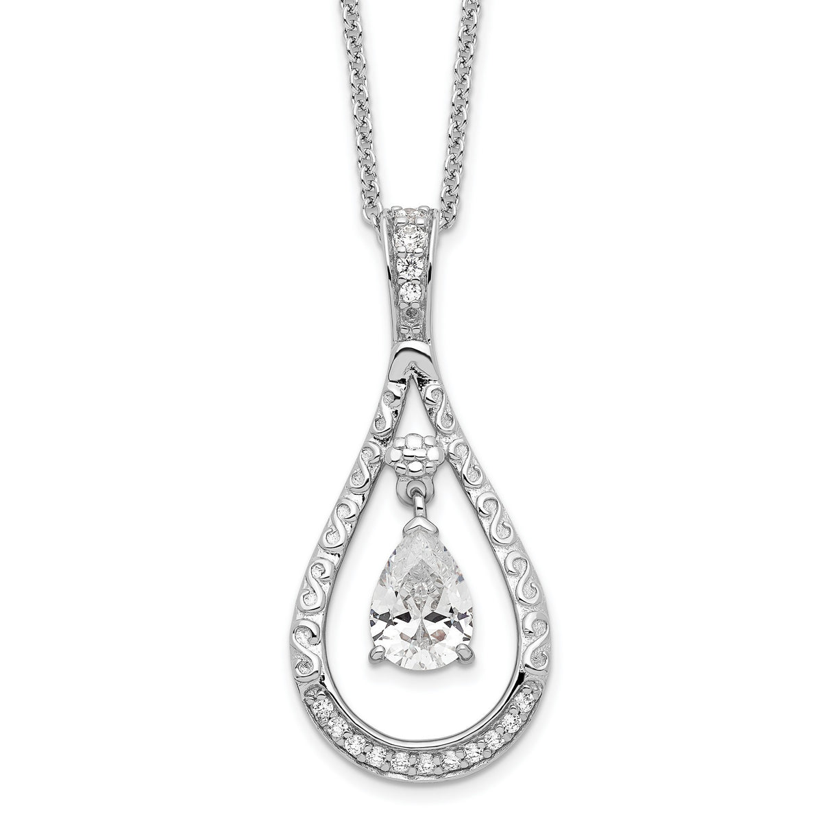 April CZ Stone Never Forget Tear 18in Birthstone Necklace Charm Pendant in Real 925 Sterling Silver