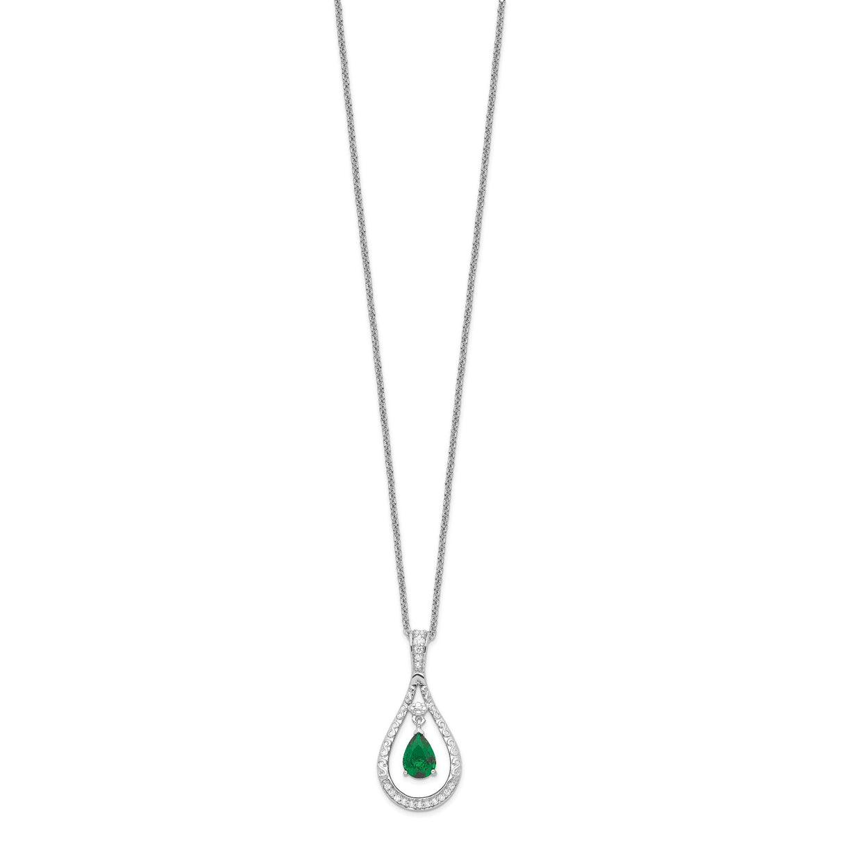 May CZ Stone Never Forget Tear 18in Birthstone Necklace Charm Pendant in Real 925 Sterling Silver