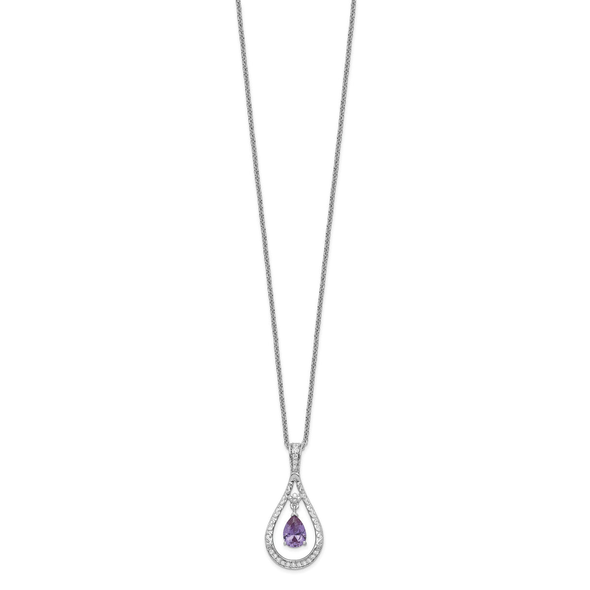 June CZ Stone Never Forget Tear 18in Birthstone Necklace Charm Pendant in Real 925 Sterling Silver