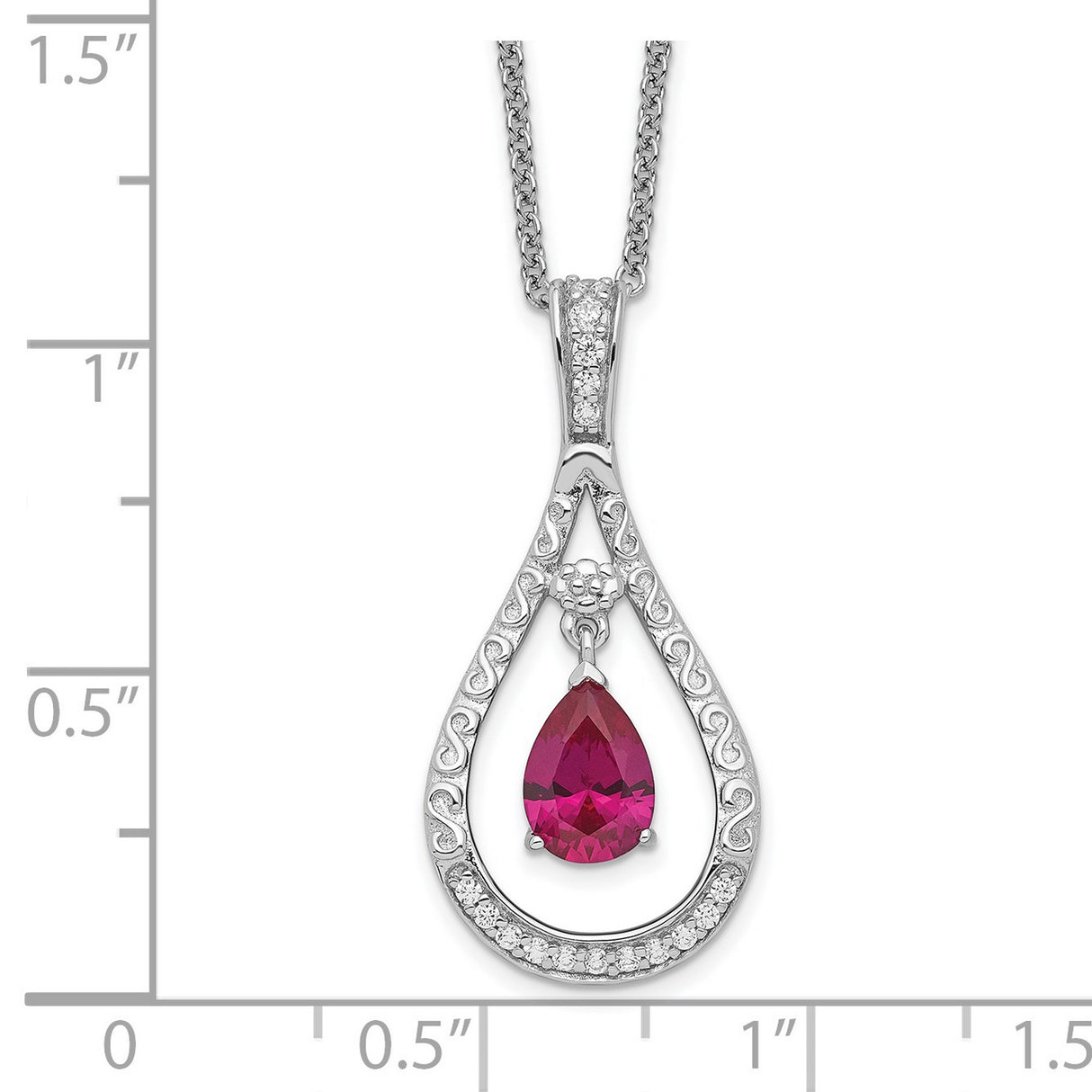 July CZ Stone Never Forget Tear 18in Birthstone Necklace Charm Pendant in Real 925 Sterling Silver