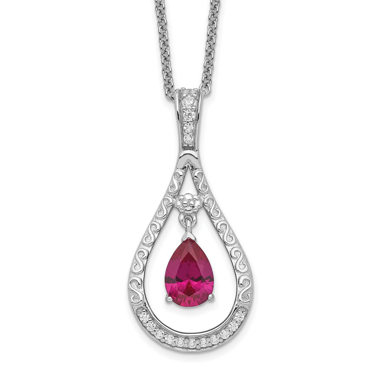 July CZ Stone Never Forget Tear 18in Birthstone Necklace Charm Pendant in Real 925 Sterling Silver