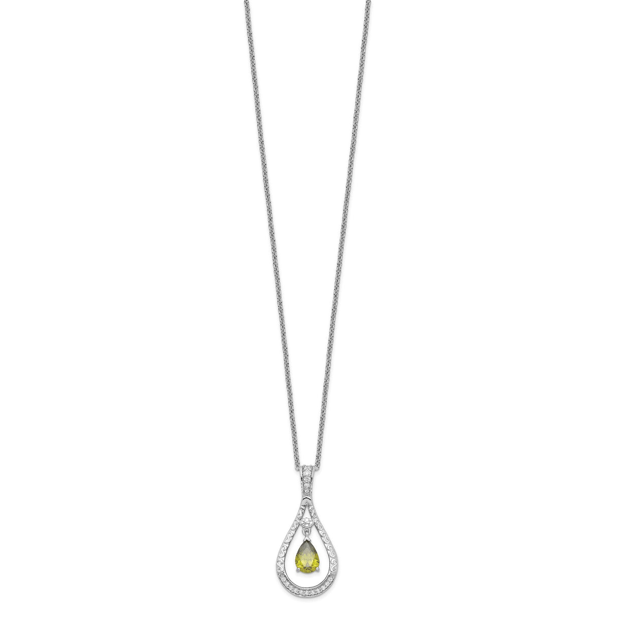 Aug. CZ Stone Never Forget Tear 18in Birthstone Necklace Charm Pendant in Real 925 Sterling Silver