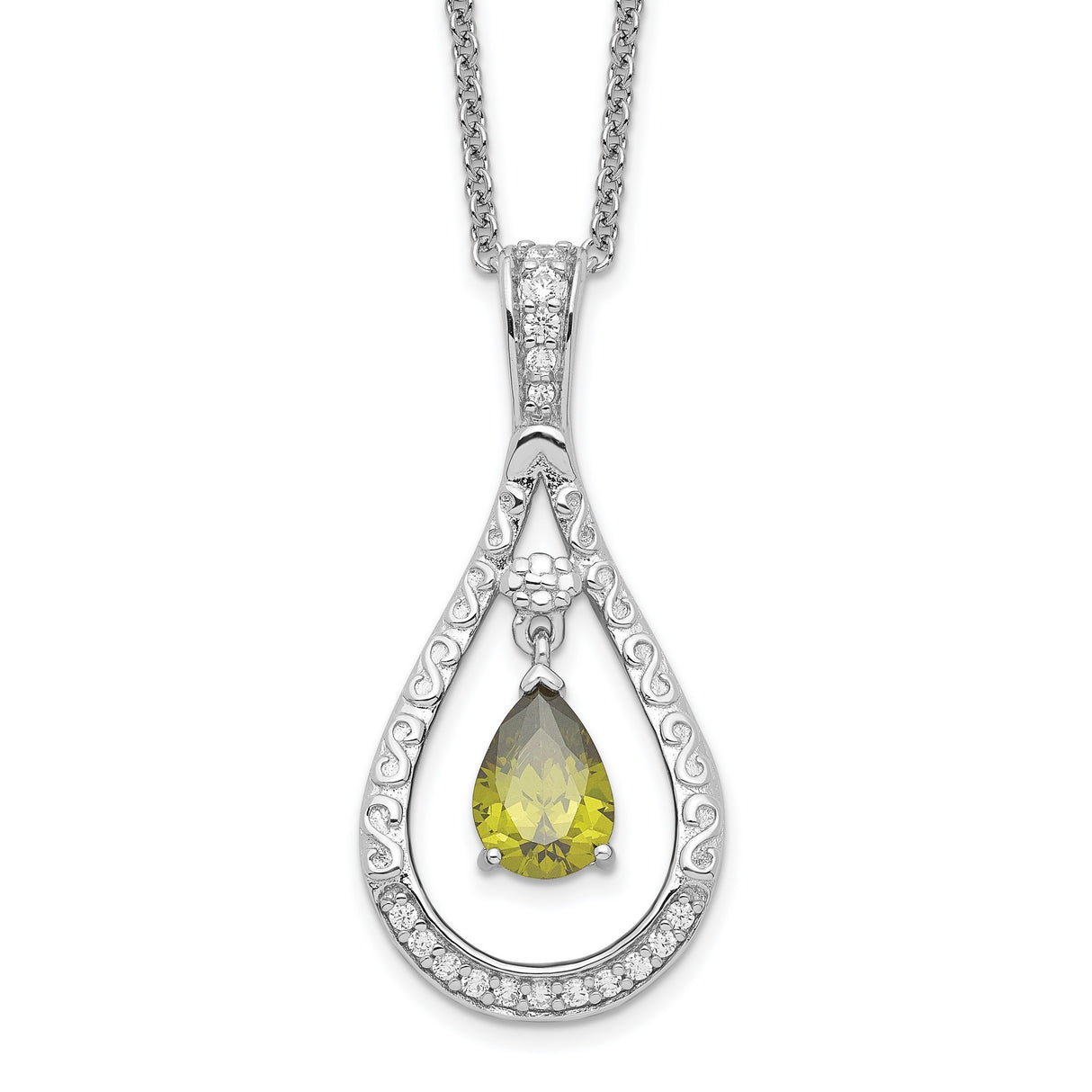 Aug. CZ Stone Never Forget Tear 18in Birthstone Necklace Charm Pendant in Real 925 Sterling Silver