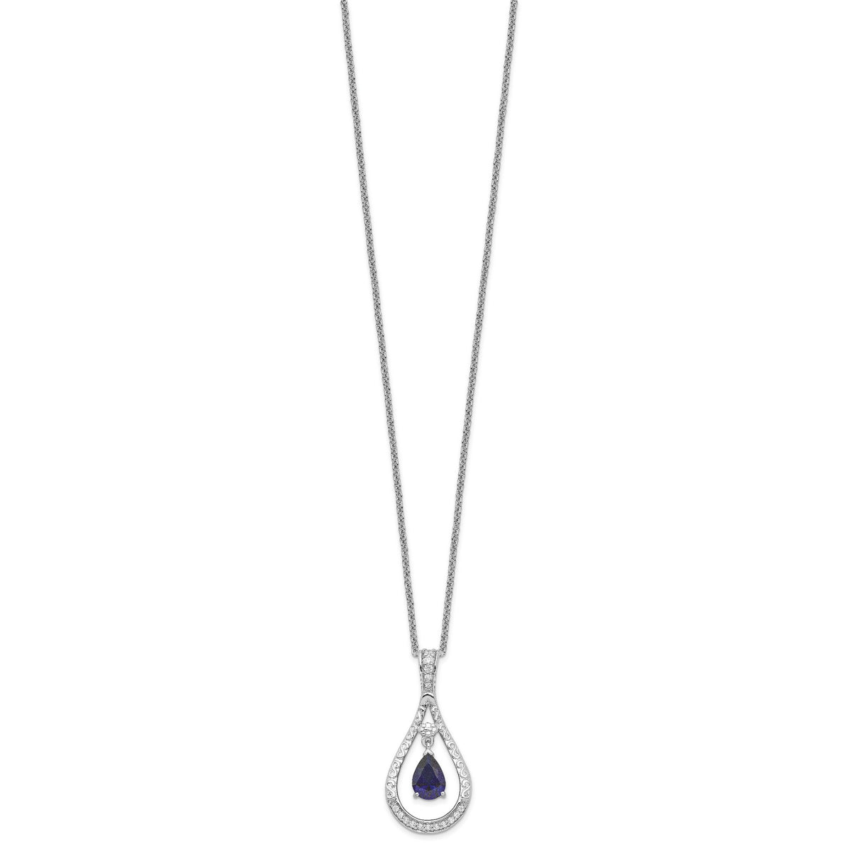 Sept. Lab-created Sapphire Never Forget Tear 18in Necklace Charm Pendant in Real 925 Sterling Silver