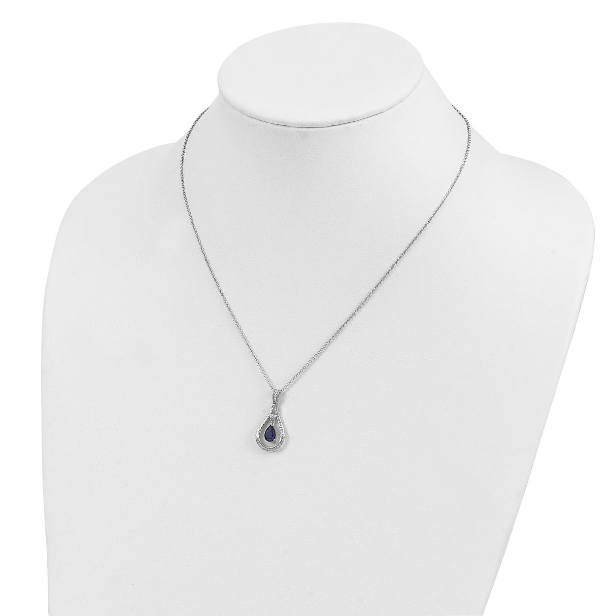 Sept. Lab-created Sapphire Never Forget Tear 18in Necklace Charm Pendant in Real 925 Sterling Silver