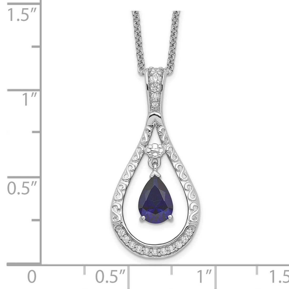 Sept. Lab-created Sapphire Never Forget Tear 18in Necklace Charm Pendant in Real 925 Sterling Silver