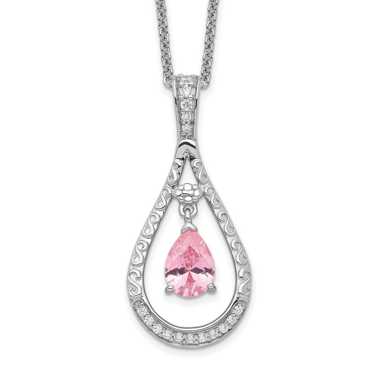 Oct. CZ Stone Never Forget Tear 18in Birthstone Necklace Charm Pendant in Real 925 Sterling Silver