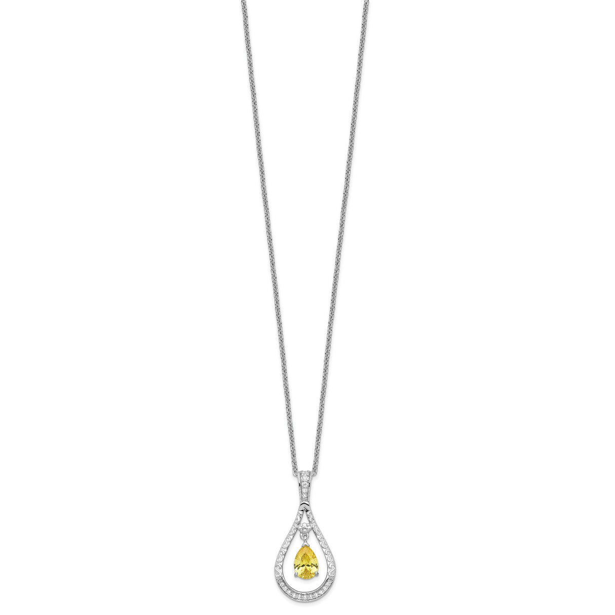 Nov. CZ Stone Never Forget Tear 18 Inch Birthstone Necklace Charm Pendant in Real 925 Sterling Silver