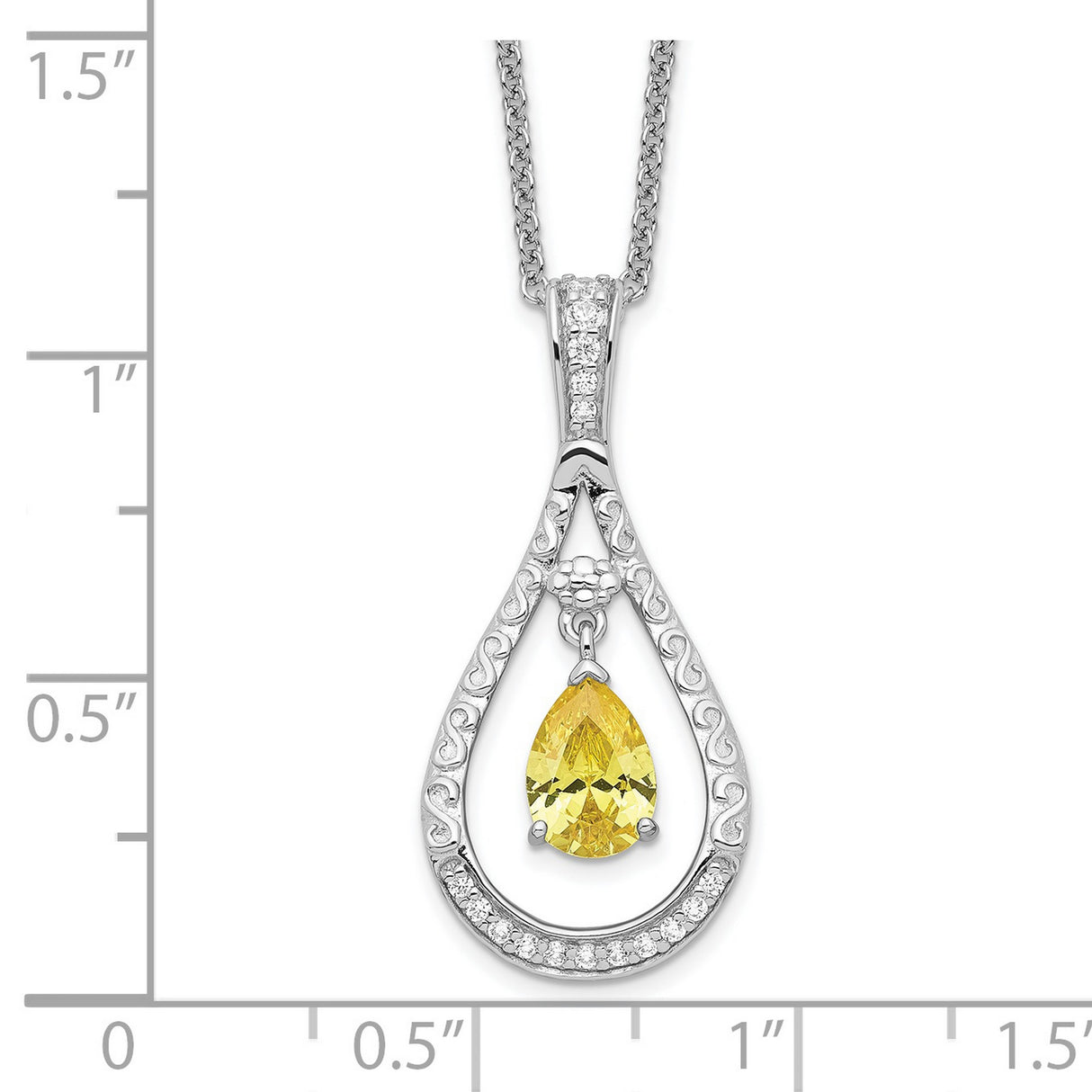 Nov. CZ Stone Never Forget Tear 18 Inch Birthstone Necklace Charm Pendant in Real 925 Sterling Silver