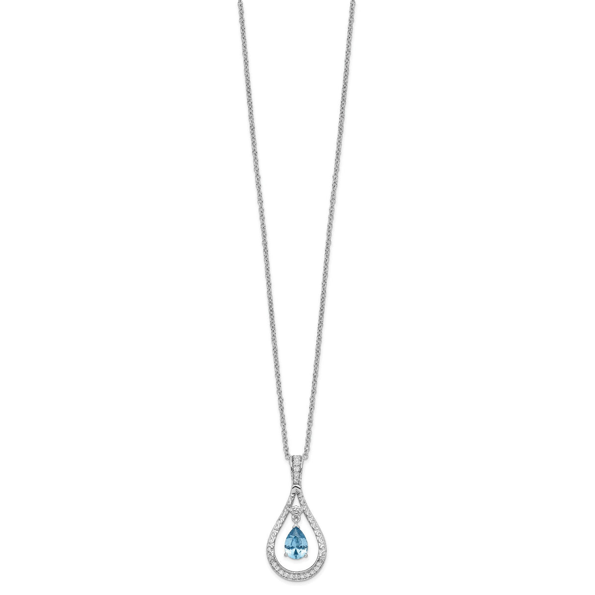 Dec. CZ Stone Never Forget Tear 18 Inch Birthstone Necklace Charm Pendant in Real 925 Sterling Silver