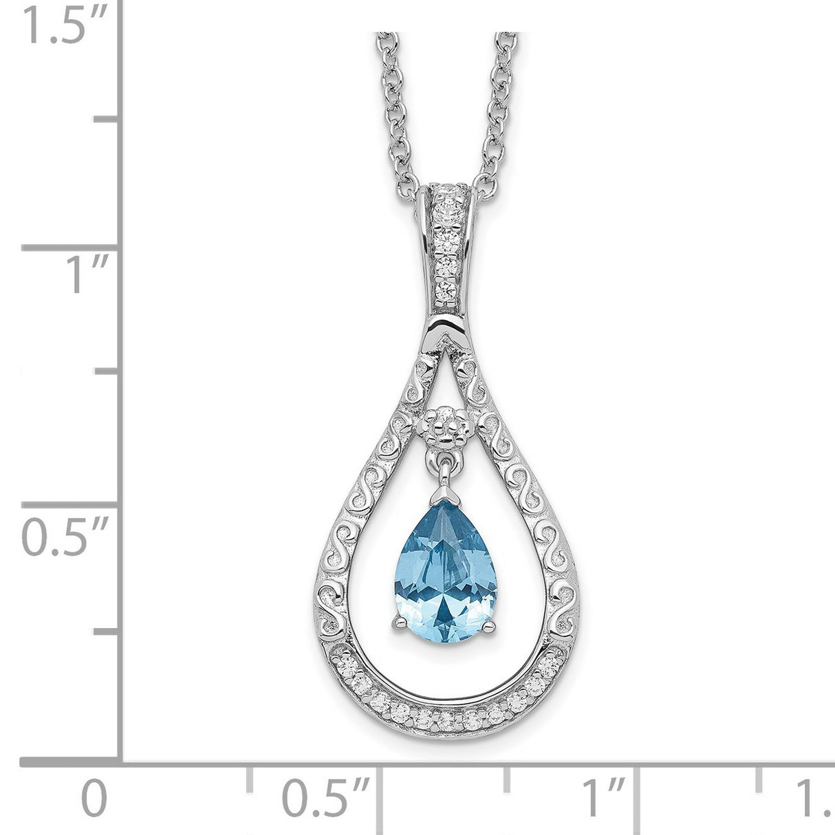 Dec. CZ Stone Never Forget Tear 18 Inch Birthstone Necklace Charm Pendant in Real 925 Sterling Silver