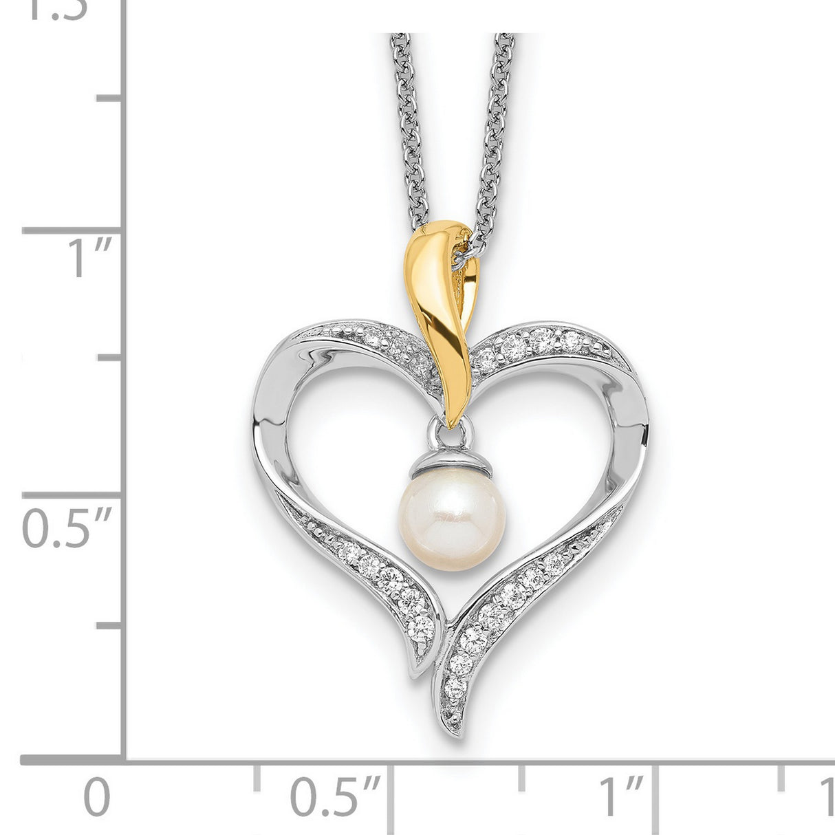 FW Cultured Pearl Heart and Soul 18in Necklace Charm Pendant in Real 925 Sterling Silver