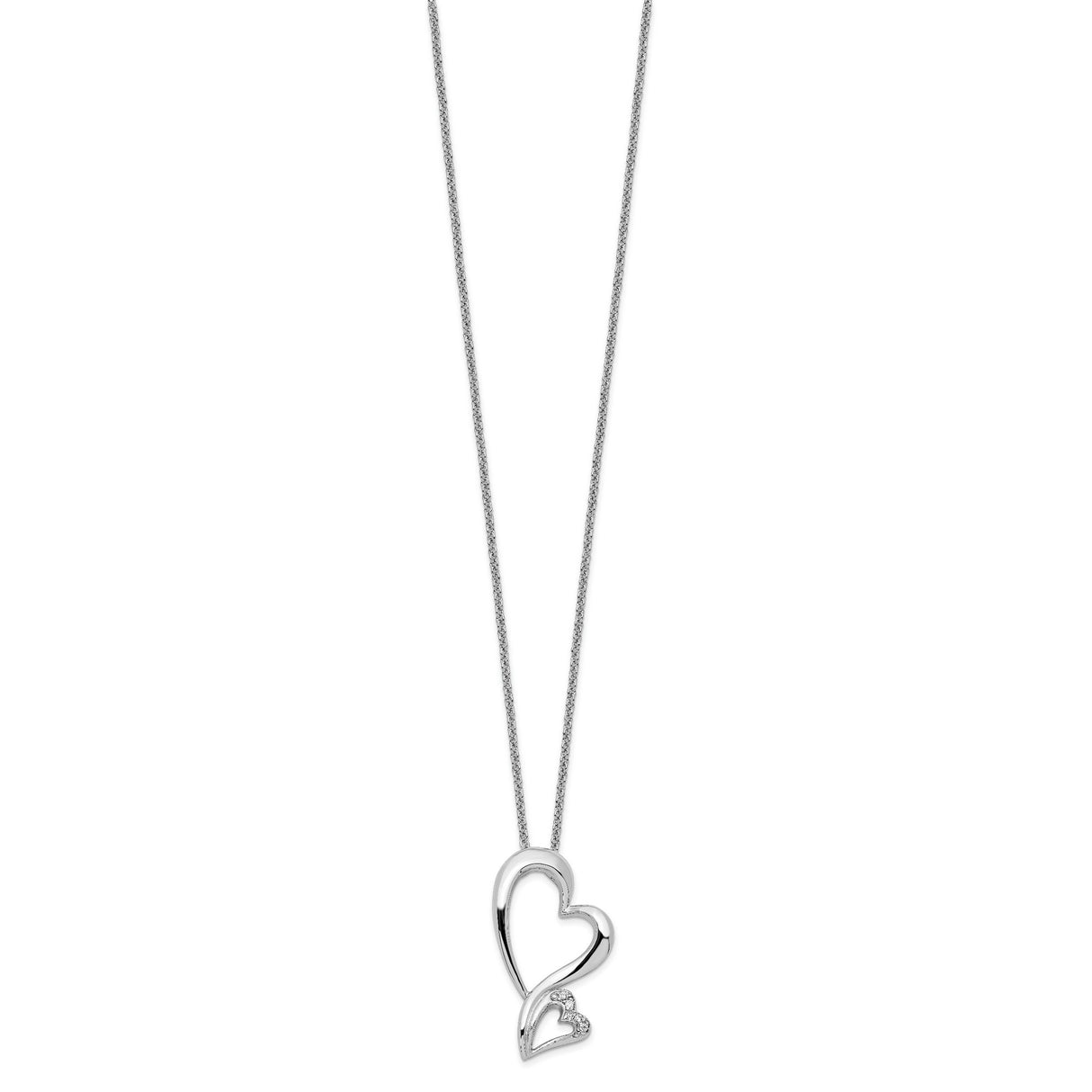 CZ Protected Heart 18in Necklace Charm Pendant in Real 925 Sterling Silver