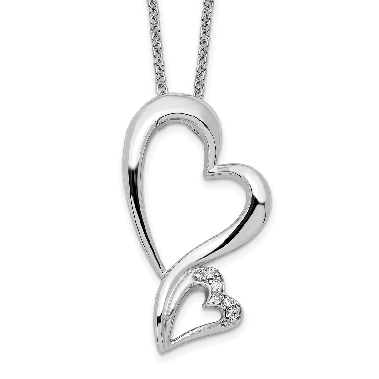 CZ Protected Heart 18in Necklace Charm Pendant in Real 925 Sterling Silver