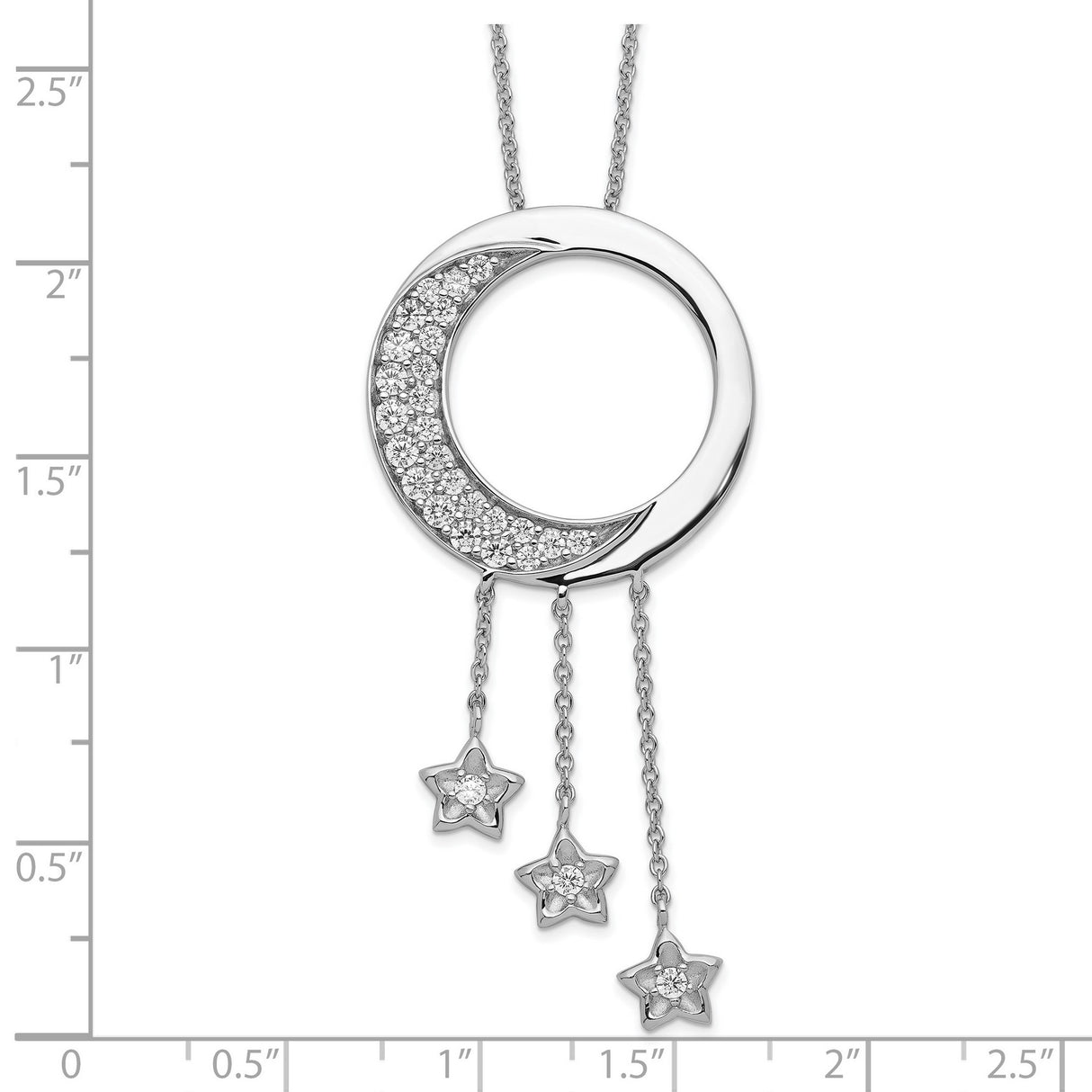 CZ Half Moon With Stars Necklace Charm Pendant in Real 925 Sterling Silver