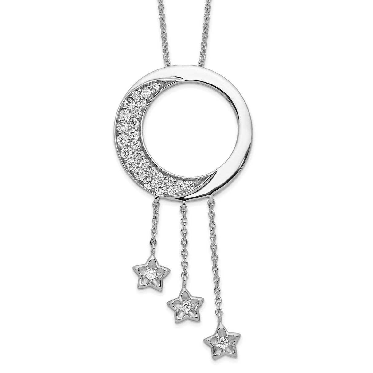 CZ Half Moon With Stars Necklace Charm Pendant in Real 925 Sterling Silver