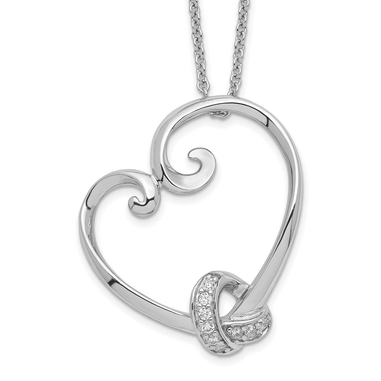 CZ Love knots 18in Heart Necklace Charm Pendant in Real 925 Sterling Silver