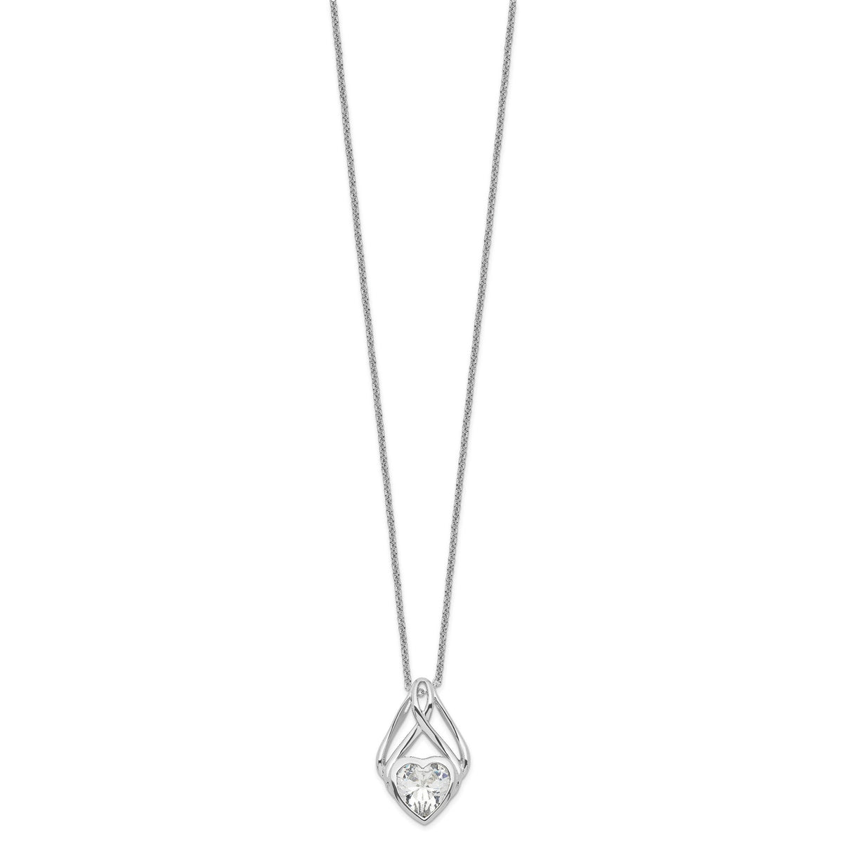 CZ Wrapped Around My Heart 18in Necklace Charm Pendant in Real 925 Sterling Silver
