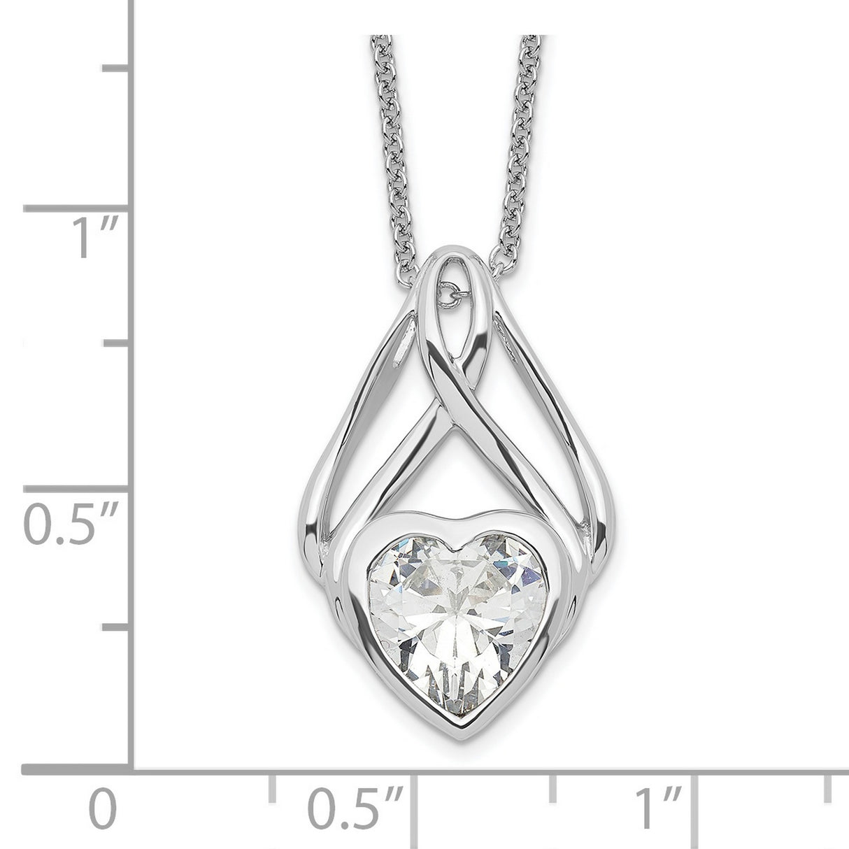 CZ Wrapped Around My Heart 18in Necklace Charm Pendant in Real 925 Sterling Silver