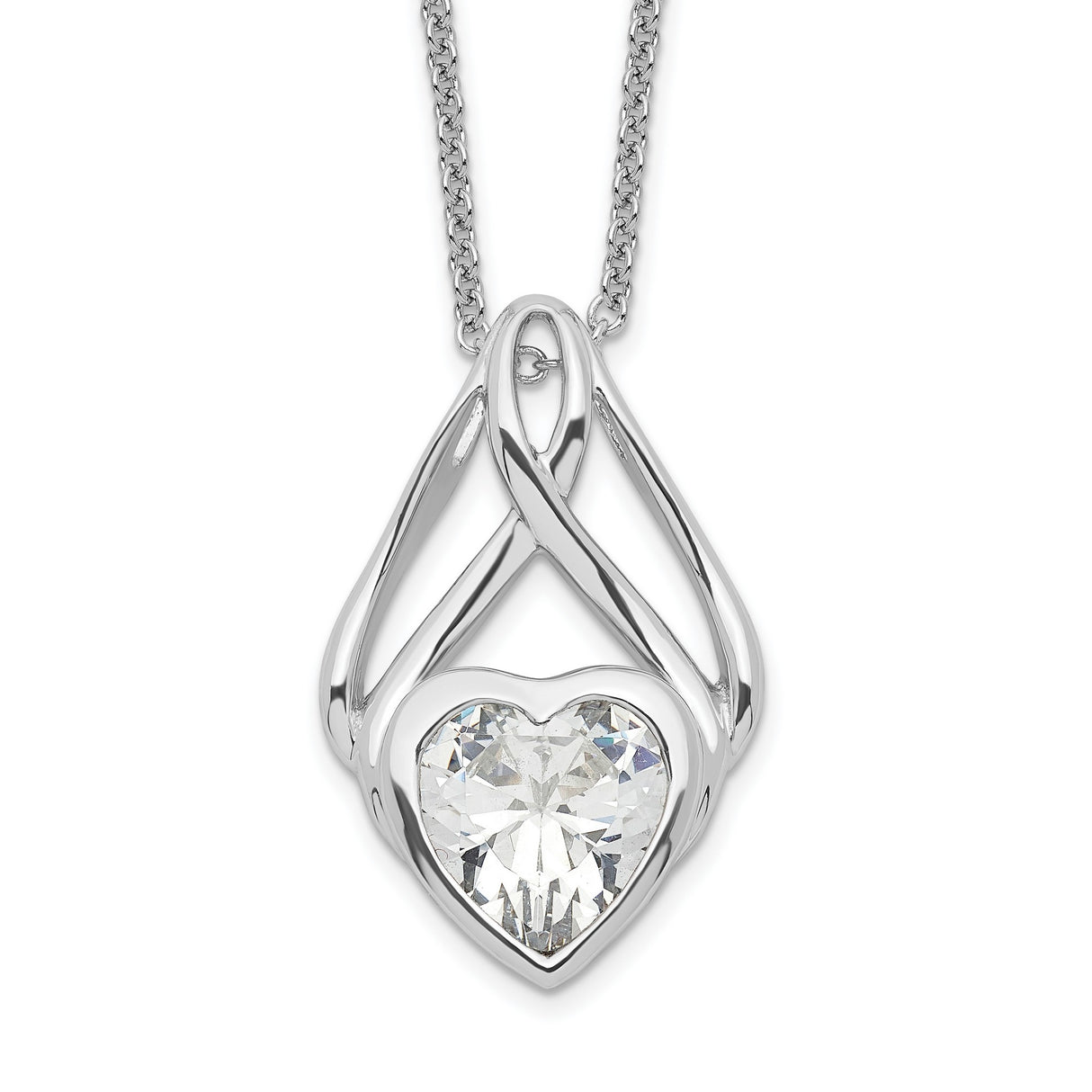 CZ Wrapped Around My Heart 18in Necklace Charm Pendant in Real 925 Sterling Silver